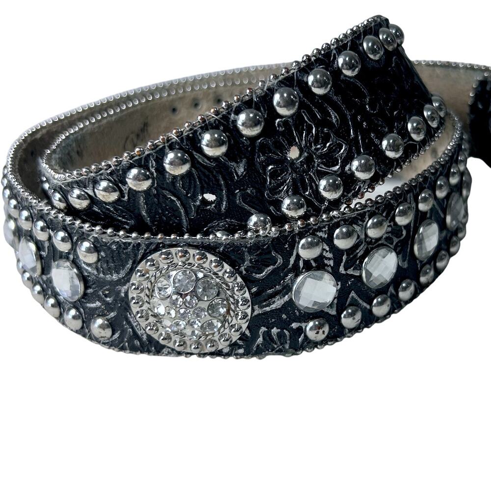 Rhinestone Crystal Western Bling Leather Belt Country Cowgirl Women 32-38 Large - Picture 4 of 11